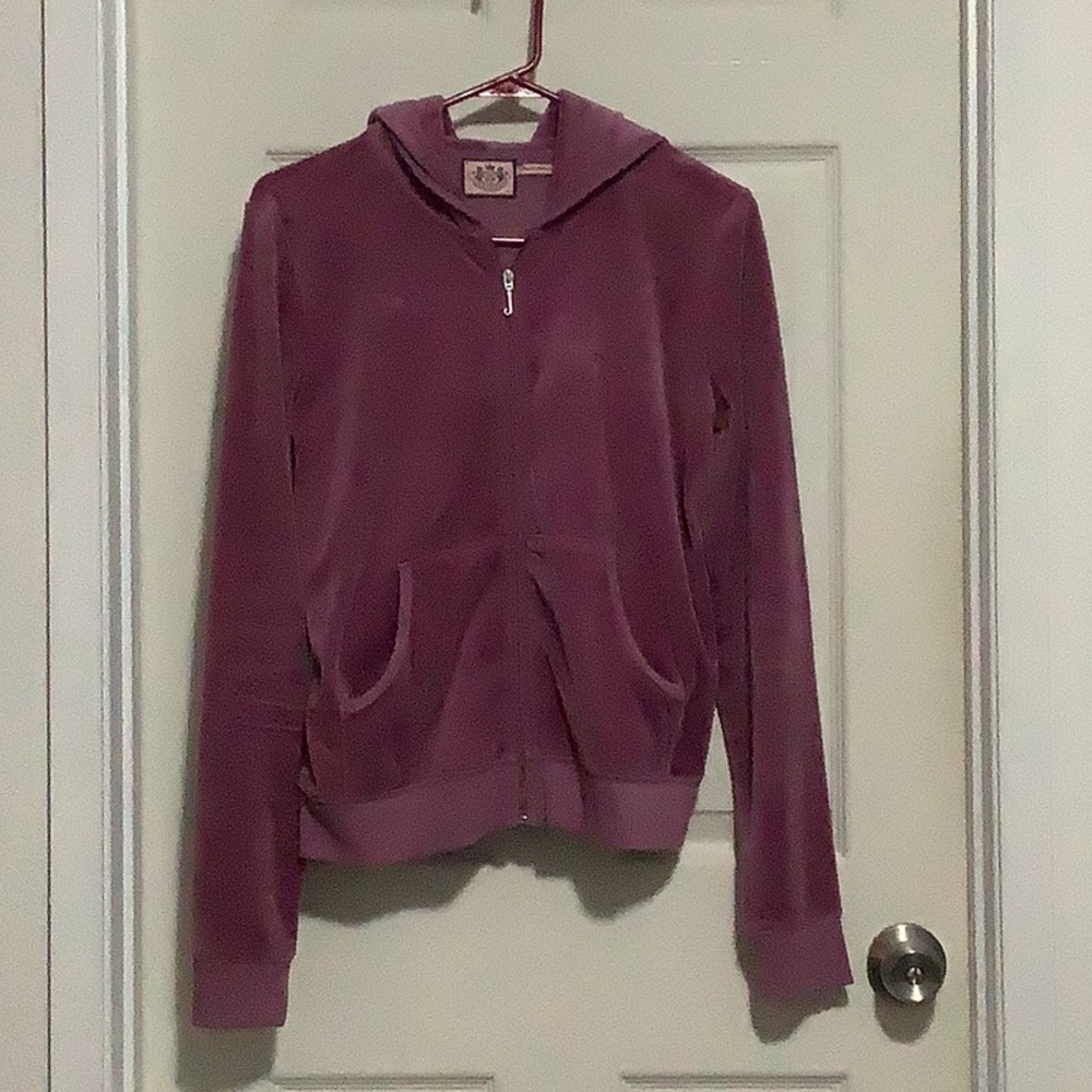 Purple velour long sleeve zip up